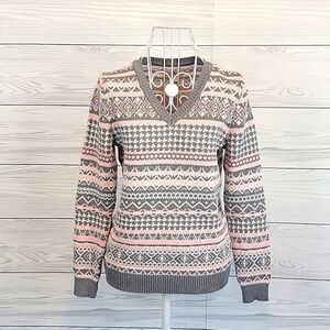 Croft & Barrow pink and grey multi-knit v-neck sweater Women's Size S